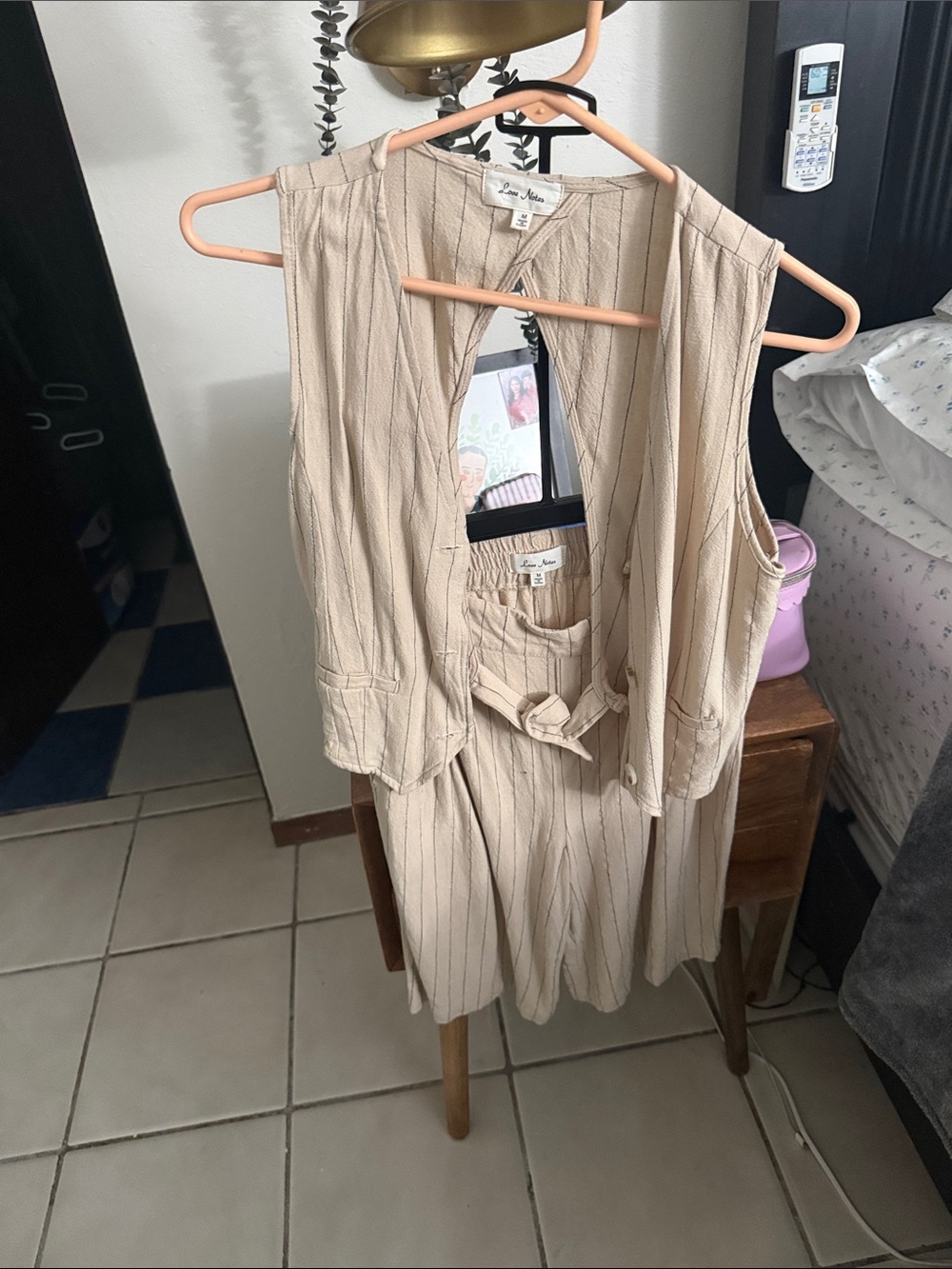 Love Notes Beige Striped Women’s Shorts Bermuda Set